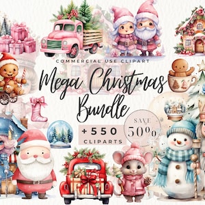 Aquarell Weihnachtscliparts Bundle Weihnachten Geschenk Clipart Winter PNG Clipart XMAS Mega Bundle Aquarell Weihnachten Kommerzielle Nutzung