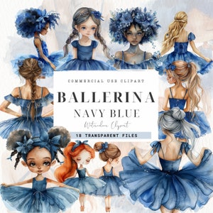 Ballerina Aquarell Clipart Marineblau, Schwanensee Clipart, Ballerina PNG, kommerzielle Lizenz, Balletttanz, Baby-Einladung, Kinderzimmer