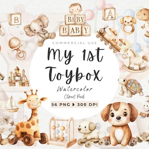 Clipart de blocos de bebê aquarela, decoração de berçário, coelho de pelúcia, brinquedos de bebê, blocos de madeira, download instantâneo de chá de bebê, licença comercial