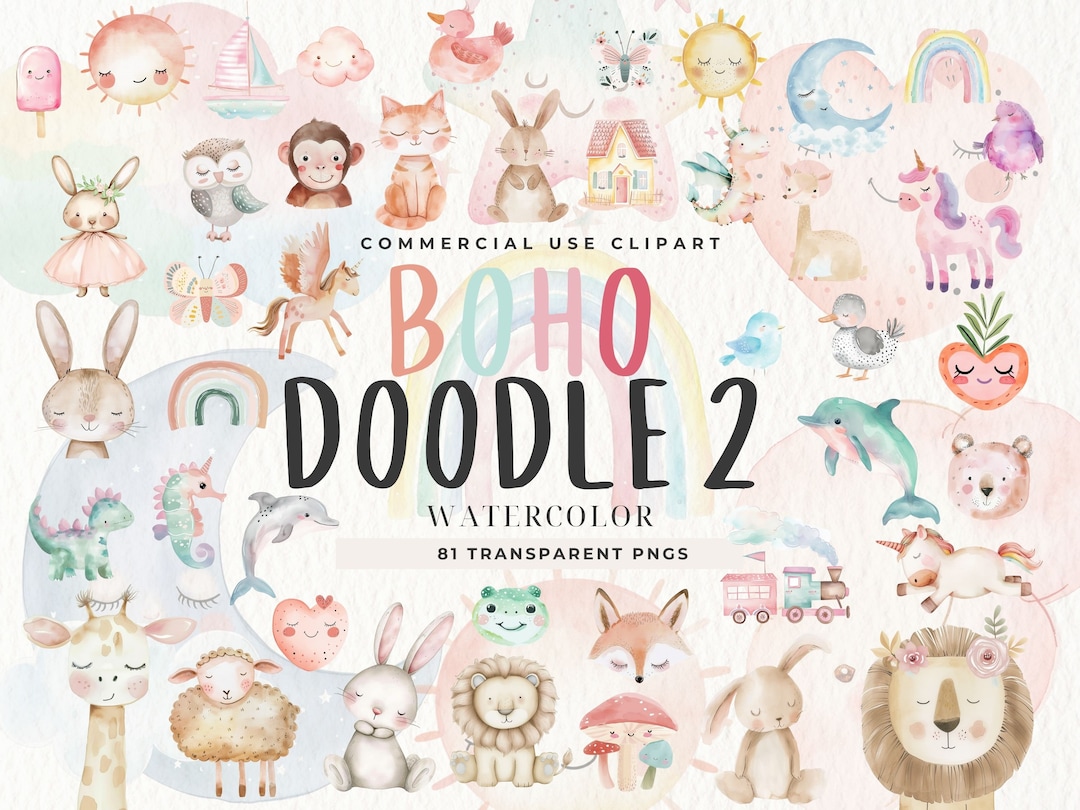 Boho Baby Watercolor Clipart, Nursery Animal Clip Art, Newborn Boho Kid ...