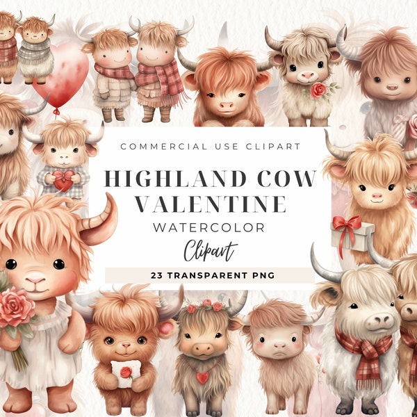 Highland Cow Valentine Clipart, Junk Journal, Digital Planner, Collage Images, Valentine Sublimation, Cow Clip art, Digital Stickers