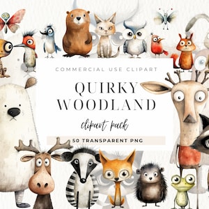 Clipart di animali del bosco eccentrici, download digitale, libri di memoria, creazione di carte, uso commerciale, diario spazzatura Dark Fantasy, elementi stravaganti
