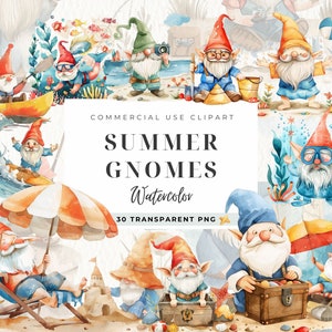 Summer Beach Gnome Clipart, Card Making, Beach Gnome Png, Gnome Wall Art, Sand, Seashell, Sea Sublimation Designs Downloads, Commercial Use