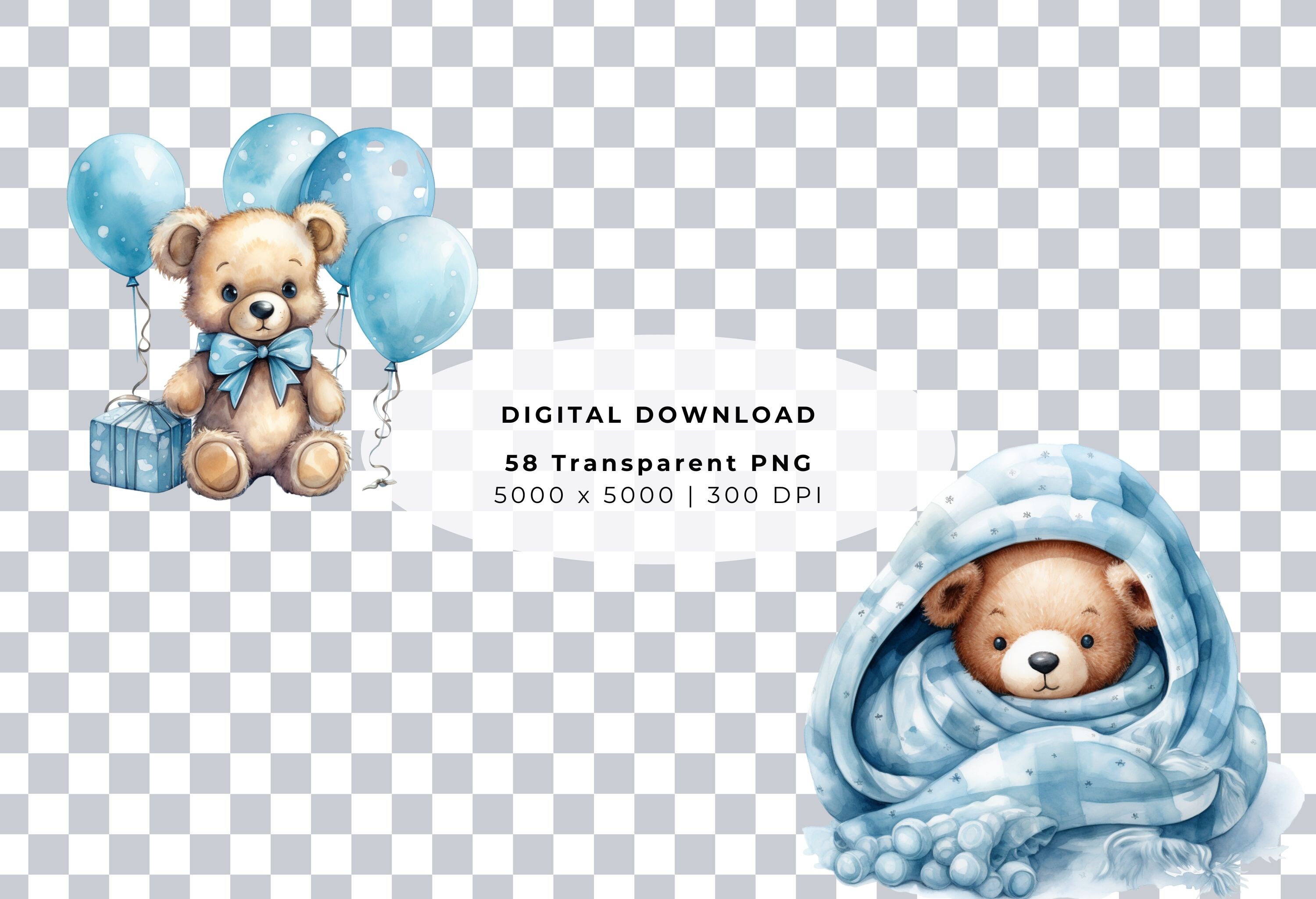 Watercolor Teddy Bear Clip Art Clipart Pack, Baby Shower for a Boy ...