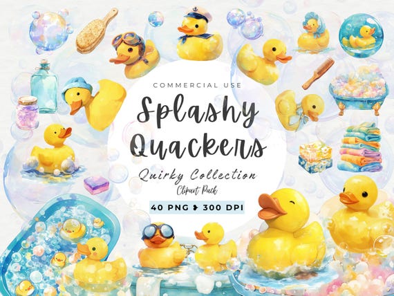 Watercolor Bath Time Clipart, Baby Rubber Duck Digital Download, Digital Planner, Yellow Duck, Rub A Dub Dub, Friends PNG, Commercial Use