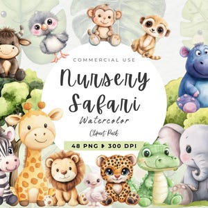 Safari Nursery Clipart, Safari Adventure, Animali della giungla, Cuccioli di animale, Baby Shower, Album di ritagli, Compleanno selvaggio, Compleanno, Uso commerciale