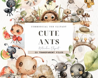 Watercolor Clipart Ants, , Baby Shower, Cute baby insect, Caricature Animal, Whimsical Ants, Printables, Instant Download, Commercial Use