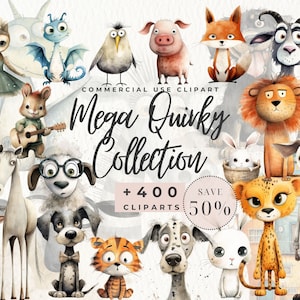 風変わりな動物のクリップアート、メガバンドル、デジタルダウンロード、メモリーブック、カード作成、商用利用、ダークファンタジージャンクジャーナル、気まぐれ