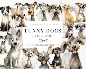 Clipart de chien excentrique, chiens fantaisistes Clip art, chien Kawaii, chien excentrique numérique, portraits de chiens mignons, utilisation commerciale, planificateur Clipart, chiens drôles