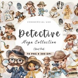 Aquarelle détective Clipart, graphiques détective, clipart enquêteur privé, clipart espion, clipart agent secret, indice PNG, criminel sombre