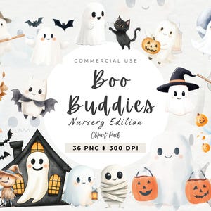 Süße Geist Aquarell Clipart, süßes Halloween, Sofort-Download, Kinder Halloween, kommerzielle Nutzung, gruselige Clipart, süße Gespenster, Kinderzimmer
