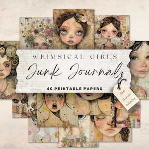 Whimsical Girls Junk Journal Pages, Whimsical Ephemera, Papers Girls Digital Papers, Printable Sheets, Symphony of Colors, Commercial Use