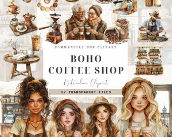 Watercolor Coffee Lover Clipart, Card Making, Book Lover, Barista, Coffee Shop, Latte, Cappuccino Cup, Coffee PNG, Drinks, Commercial Use