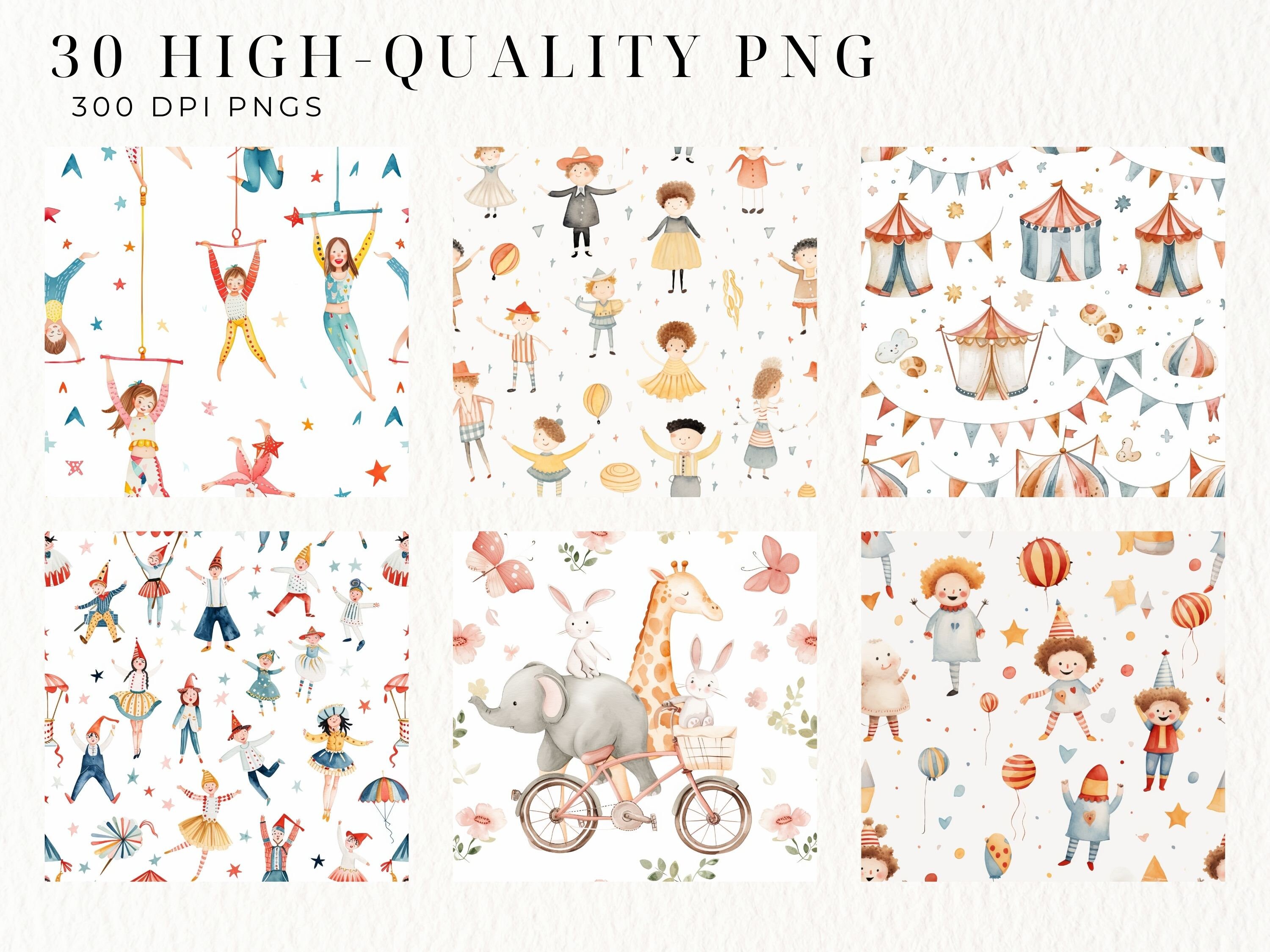 Circus Watercolor Clipart, Seamless Pattern, Colorfull Nursery Decor ...