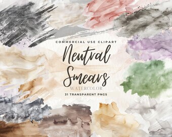 Neutral Smear Clipart, Watercolor Splatter Clipart, Abstract Background, Splashes Neutral, Digital Download, Brush Strokes, Commercial Use