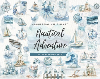 Watercolor Sailboat Clipart, Sailing Boat, Instant Download, Summer PNG, Ocean Waves, Beach Marine, Lighthouse, Seagulls, Anchor, Nautical