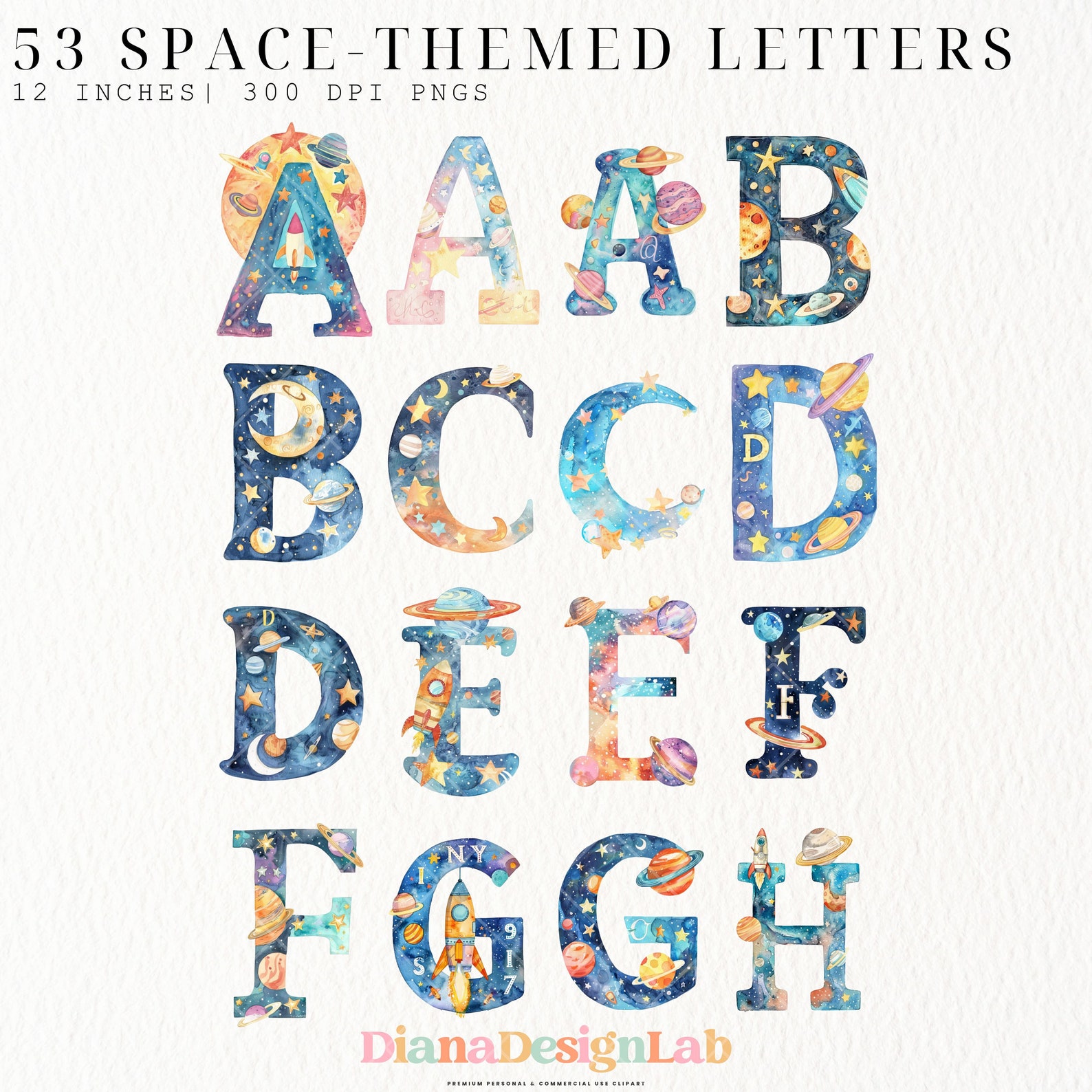 Space Alphabet Clipart, Digital Download, Boys Alphabet Png, Space ...