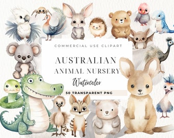 Clipart de chambre d'animaux australiens, pépinière d'animaux australiens sur papier numérique, clipart bébé, koalas, art mural déco chambre d'enfant, usage commercial