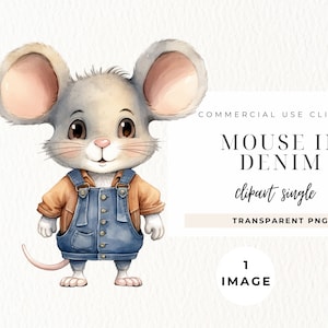 Cute Mouse Clipart Aquarelle, IMAGE UNIQUE, Licence commerciale, Png transparent, Junk Journals, Digital Paper Craft, Cute Animal