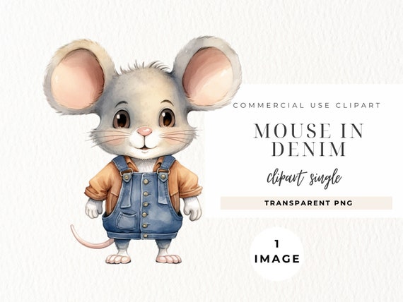 Cute Mouse Clipart Watercolor, SINGLE IMAGE, Commercial License, Transparent Png, Junk Journals, Digital Paper Craft, Cute Animal