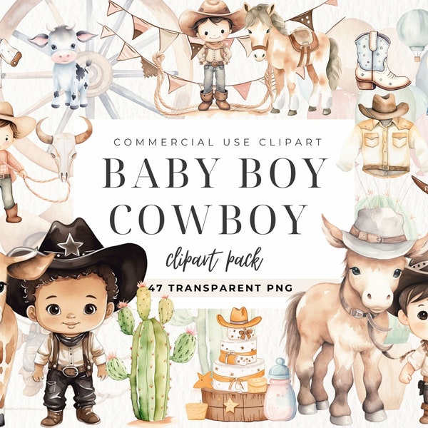 Baby Boy Cowboy Clipart, Cowboy Boots, Baby Shower, Wild West Png, Horse Clipart, Watercolor Cowboy Baby Clipart, Baby Boy Clipart