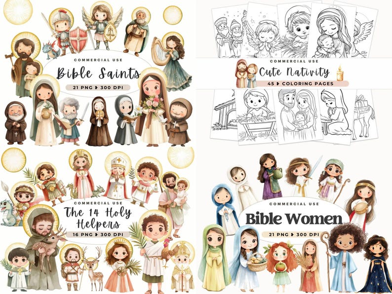 Bible Story Clipart Bundle II – 645 PNG Biblical Characters & Religious ...