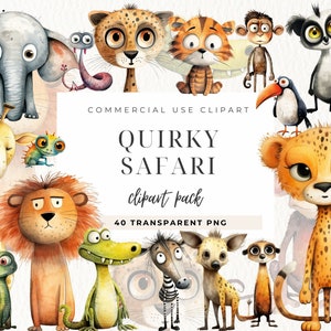 Clipart insolites animaux de safari, téléchargement numérique, livres souvenirs, fabrication de cartes, usage commercial, journal indésirable Dark Fantasy, éléments fantaisistes