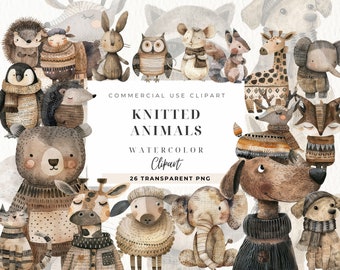 Imágenes Prediseñadas de animales de punto, decoración de vivero, imágenes prediseñadas de punto de acuarela, artesanías, animales del bosque, juguetes de peluche, animales de vacaciones, uso comercial