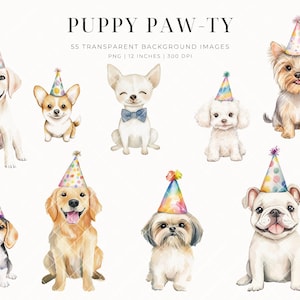 Cute Dogs Clipart Birthday Party, Instant Download, Watercolor Puppies ...