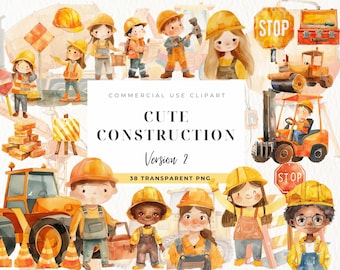 Watercolor Construction Truck Clipart, Nursery Art, Construction Vehicles Clip Art, Trucks, Kids Art, Hard Hat, Bulldozer, Commercial Use