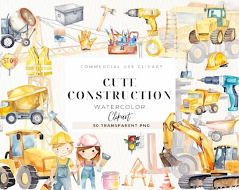 Construction Clipart, Watercolor Construction Truck Clip Art, Construction Signs, Construction Party, Construction PNG Files, Baby Shower
