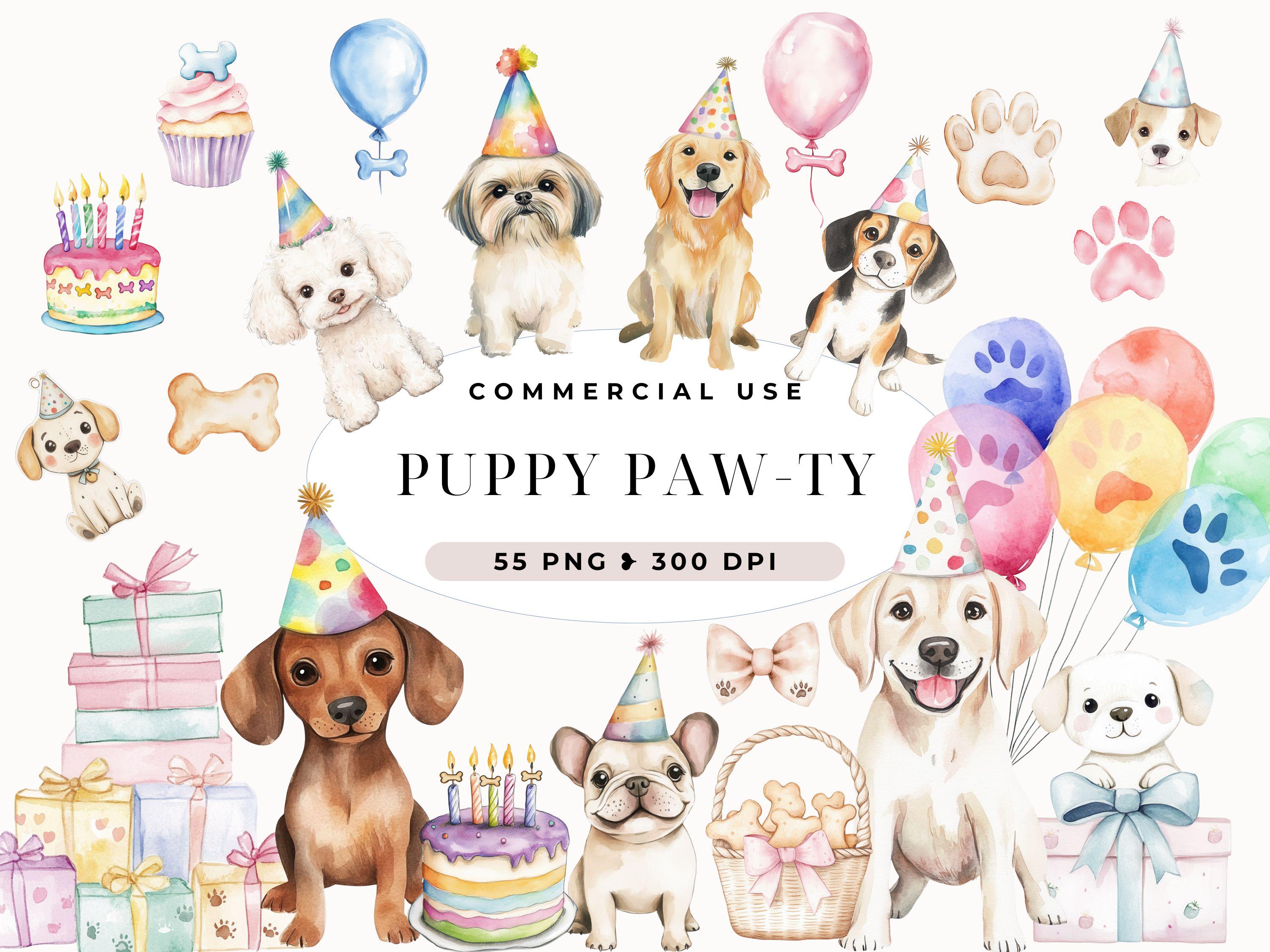 Cute Dogs Clipart Birthday Party, Instant Download, Watercolor Puppies ...
