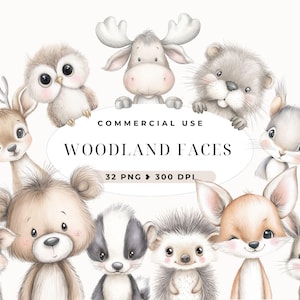Retratos da Floresta em Aquarela, Clipart, Decoração de Quarto de Bebê, Animais Bebês, Chá de Bebê, Download Digital, Animais da Floresta Boho, Raposa, Uso Comercial