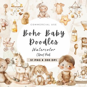 ボヘミアン ベビー ブーティ クリップアート、新生児、ベビー ニュートラル、ビンテージ ベビー シャワー、性別発表パーティー、誕生日パーティー、男の子か女の子か、商用利用