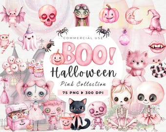 Pink Ghost Clipart, Halloween Clipart, Party Decor, Pink Pumpkin Clip Art, Girly, Spooky Season PNG, Kids, Trick or Treat, Ballet Skeleton