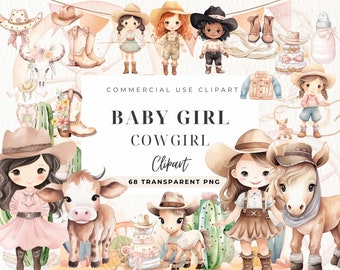 Baby Girl Cowgirl Clipart, Baby Horse Clip art, Watercolor Baby Shower, Cut File Print File, Cowboy Boots, Wild West Png, Horse, Commercial