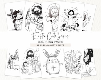 Easter Jesus Coloring Pages, Religious Christianity Easter Resurrection, Faith Biblical Story, Cross, Devotional Diary Graphics, Cute Jesus