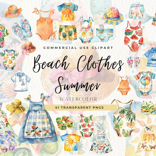 Cute Clothes Summer Clipart, Commercial Use, Cute Kids In Summer Clothes, Baby Beach, Swimwear, Flip Flops Ocean, Card making, Digital