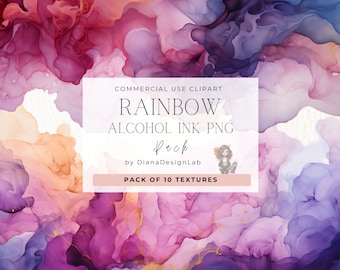Rainbow Alcohol Ink Clipart, Alcohol Ink Texture, Colorful Background and Patternt, Geode Backgrounds, Liquid Ink Clipart, Abstract PNG