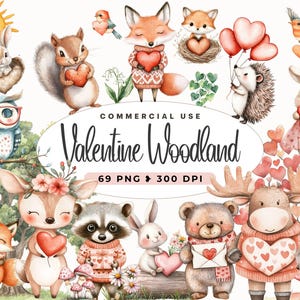 Clipart forêt Saint-Valentin, animal amoureux, aquarelle animaux de la Saint-Valentin, clipart romantique, baby shower bohème, art de la chambre d'enfant, ours, renard