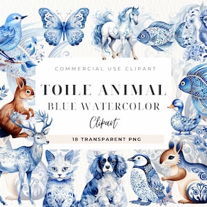 Toile Tier Clipart, Blaue Chinoiserie Formschnitt, Instant Download, Aquarell Eichhörnchen, blaues Dekor Französisch, Jahrhundert Bibliothek, kommerzielle Nutzung