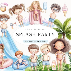 Summer Pool Party Clipart, Fun Cute Kids, Beach Party, Ice Cream, Summer, Popsicle, Birthday Party, Summer Graphic, Floaties, Commercial Use