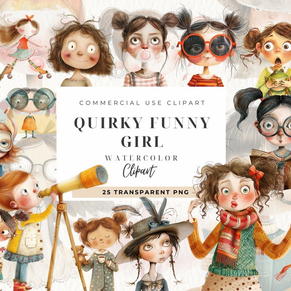 Quirky Girl Clipart, Commercial Use, Whimsical Ephemera, Magical Garden, Instant Download, Fantasy Junk Journal, Paper Craft, Cute Doll