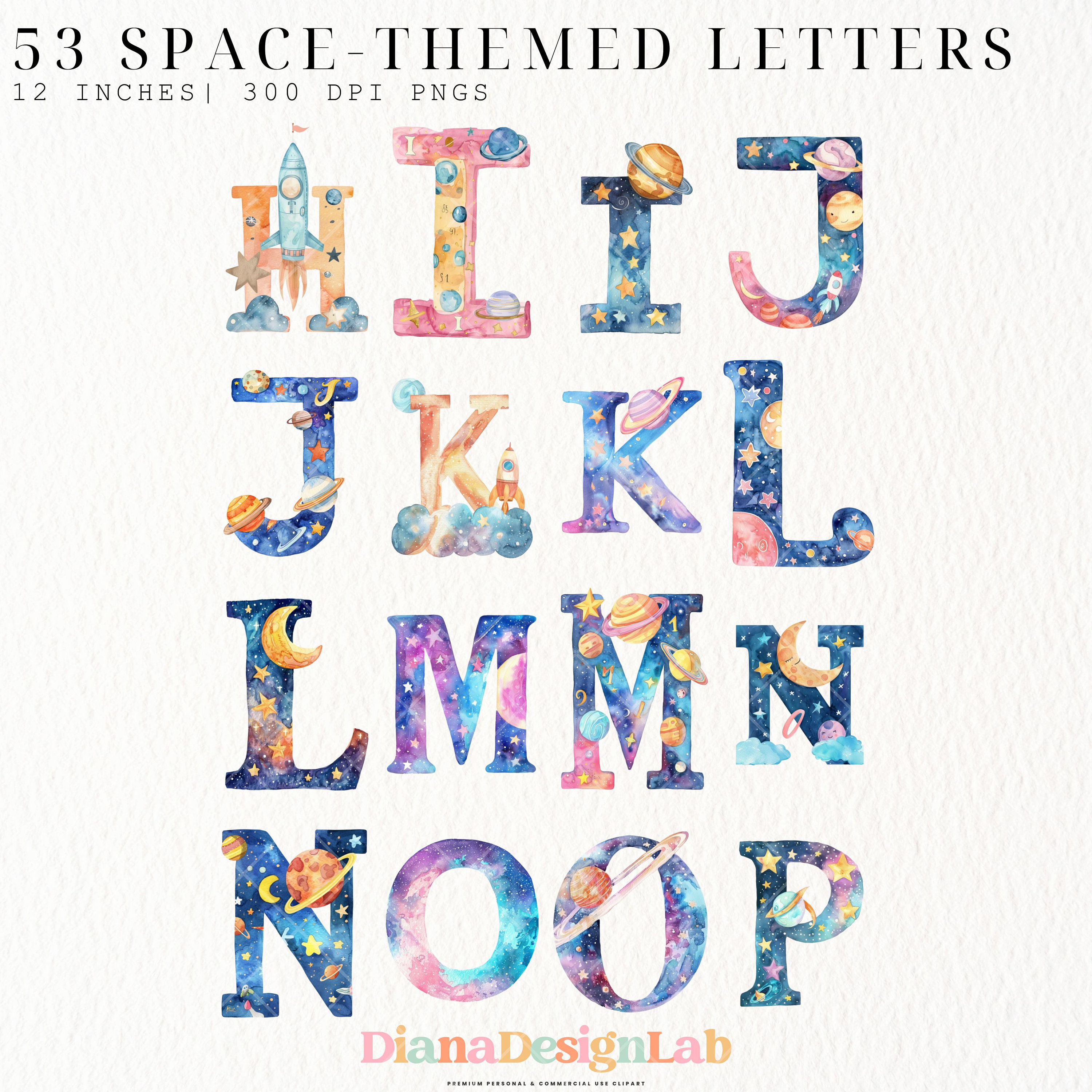 Space Alphabet Clipart, Digital Download, Boys Alphabet Png, Space ...