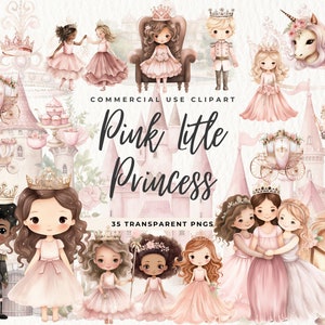 Piccola principessa Clipart acquerello, castello magico rosa, principessa stravagante PNG, favola carina, castello carrozza cavaliere castello Clip Art