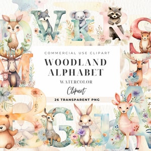 Imágenes Prediseñadas del alfabeto del bosque, imágenes prediseñadas de letras, bosque de niebla, uso comercial, animales de la A a la Z, letras garabateadas, animales del bosque, alfabeto PNG