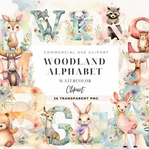 Woodland Alphabet Clipart, Letter Clip Art, Fog Forest, Commercial Use, Animals A To Z, Doodle Letters, Woodland Animals, Alphabet PNG