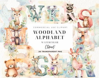 Woodland Alphabet Clipart, Letter Clip Art, Fog Forest, Commercial Use, Animals A To Z, Doodle Letters, Woodland Animals, Alphabet PNG