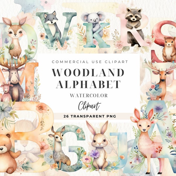 Woodland Alphabet Clipart, Letter Clip Art, Fog Forest, Commercial Use, Animals A To Z, Doodle Letters, Woodland Animals, Alphabet PNG