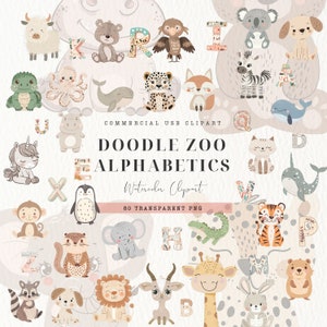 Boho Baby aquarela clipart, berçário animal clip art, recém-nascido Boho Kid Doodle, alfabeto, letras, chá de bebê PNG, animal fofo, sublimação